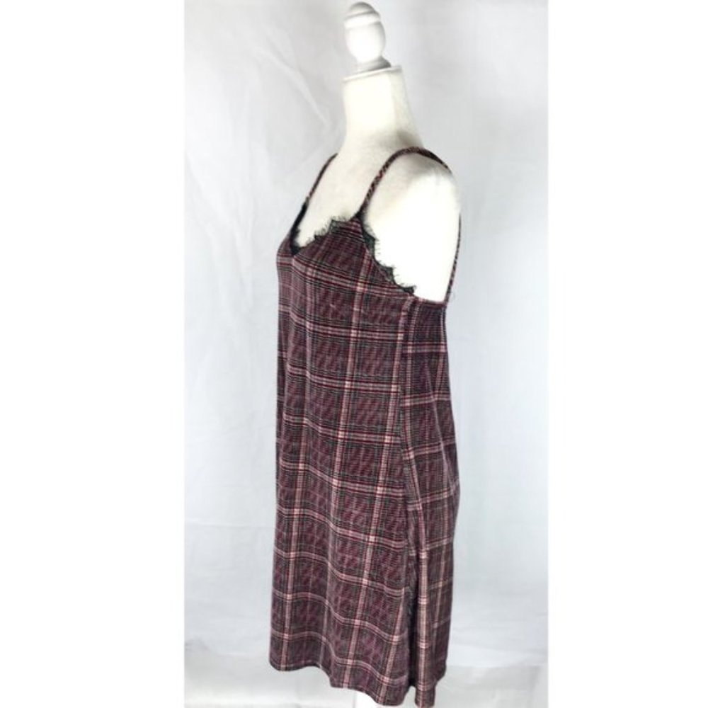 Hummingbird Womens Plaid Stretch Velvet Lace Trim Short Dress Size S - Picture 3 of 7